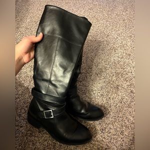 Black zip up boots. Size 8. Just above knee.